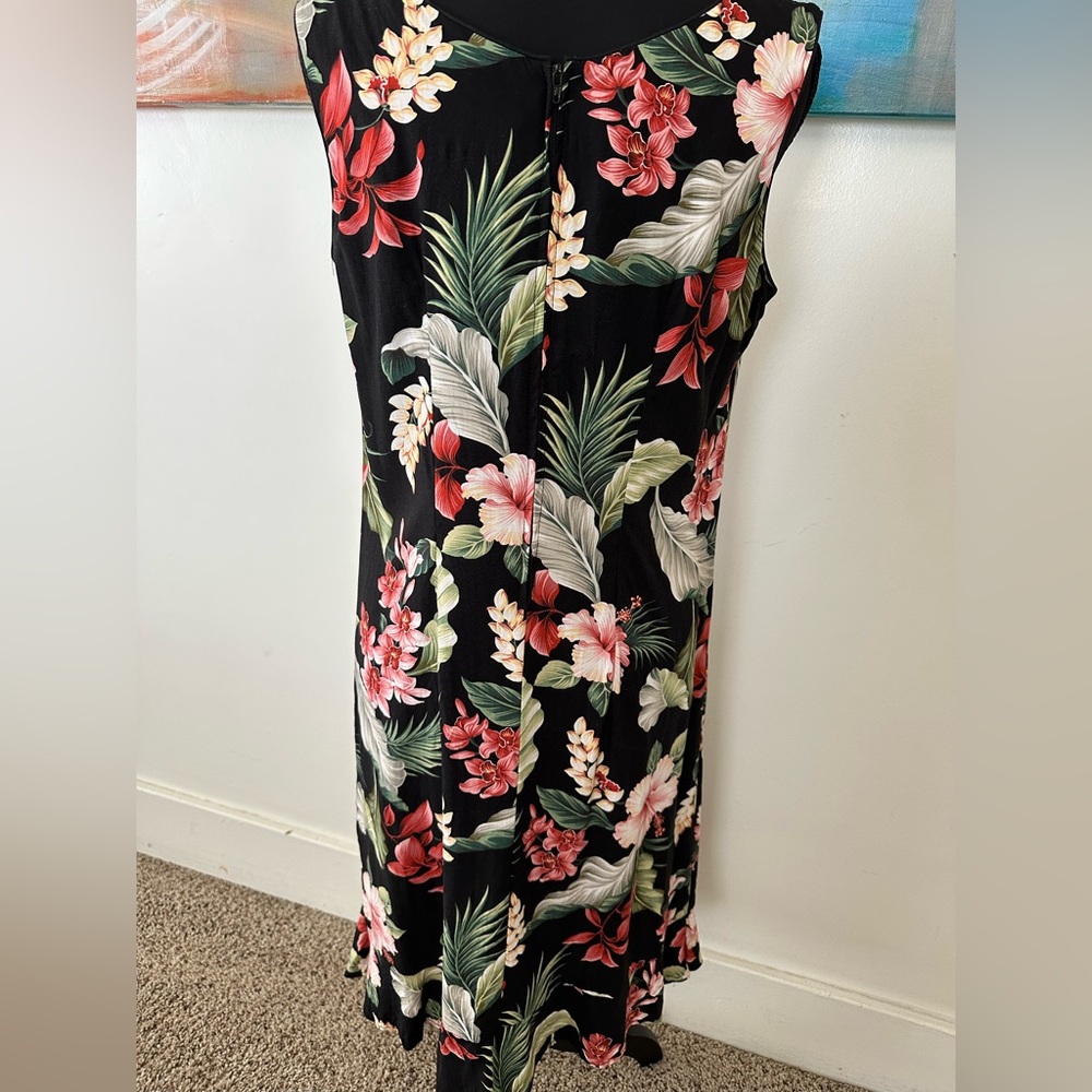 Young Hawaii Vintage Tropical Black Green Red Pink Floral Dress Made In Hawaii M - Picture 2 of 12